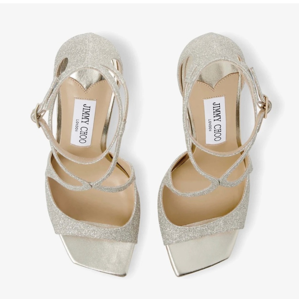 sandals women size 8 ( 38 Europe) Jimmy  Choo Platinum Ice Dusty Glitter Sandals